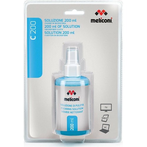 MELICONI C-200 Υγρό Καθαρισμού 200 ml + Πανί με Μικροΐνες για Οθόνη 0006602