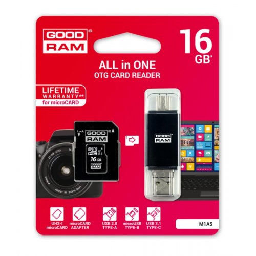 GOODRAM M1A5-0640R11 All in One OTG Card Reader 64GB CL10 UHS I + Card Reader Type C 0019483