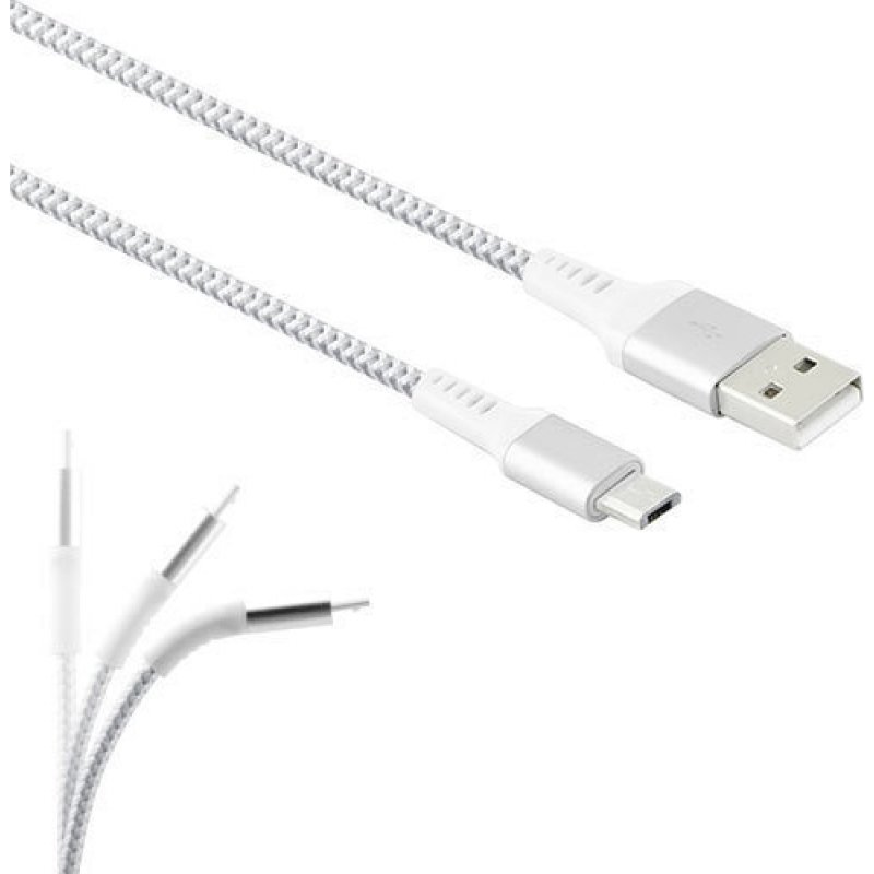 LAMTECH LAM450275 MICRO USB HIGH QUALITY UNBREAKABLE CABLE SILVER 0020403