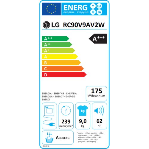 LG RC90V9AV2W Στεγνωτήριο Ρούχων 9kg - A+++ - (Υ x Π x Β): 85 x 60 x 69 cm 0021295