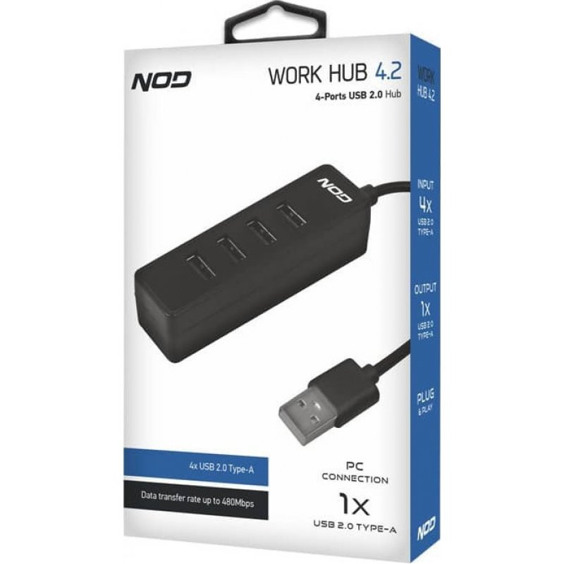 NOD Work Hub 4.2 USB 2.0  4 θυρών,  Μαύρο 0028214