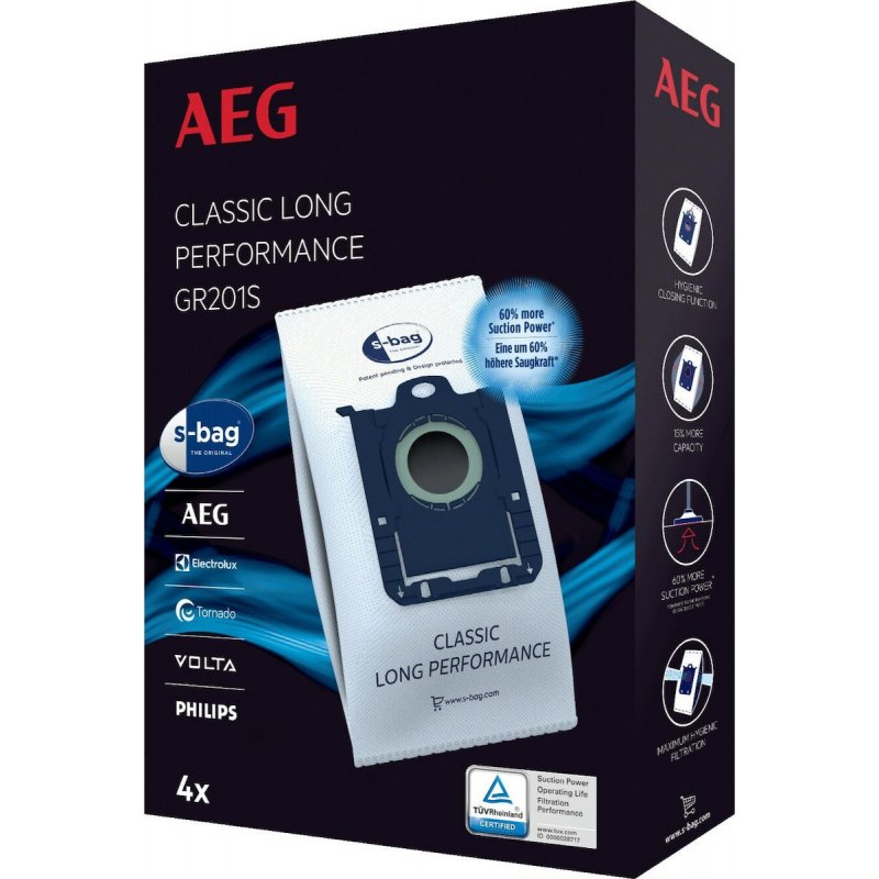 AEG GR201S Σακούλες Σκούπας 4τμχ (συμβατές με Philips S-BAG) 0030048