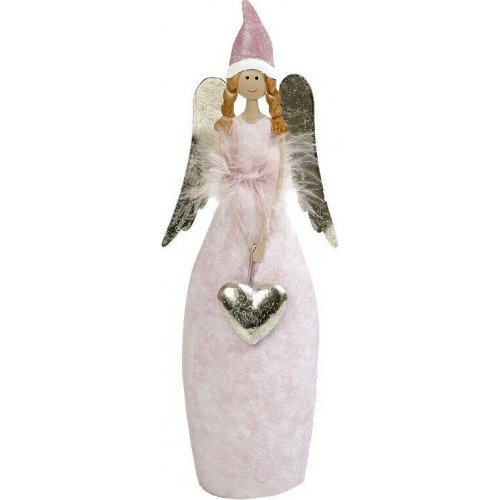 ESPIEL MT2634K2 Χριστουγεννιάτικο Αγγελάκι Ροζ με Χρυσά Φτερά και Καρδιά 29cm 0030612