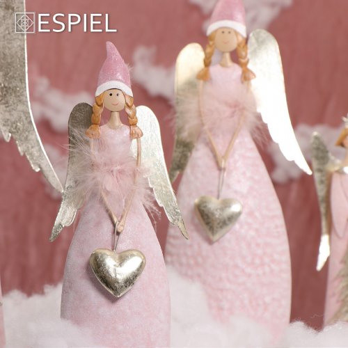 ESPIEL MT2634K2 Χριστουγεννιάτικο Αγγελάκι Ροζ με Χρυσά Φτερά και Καρδιά 29cm 0030612