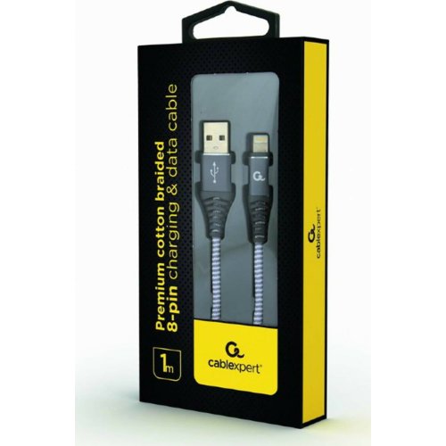 CABLEXPERT CC-USB2B-AMLM-1M-WB2 Καλώδιο φόρτισης και δεδομένων 8 ακίδων Premium βαμβακερό πλεγμένο, 1 m, spacegrey/λευκό 0030692