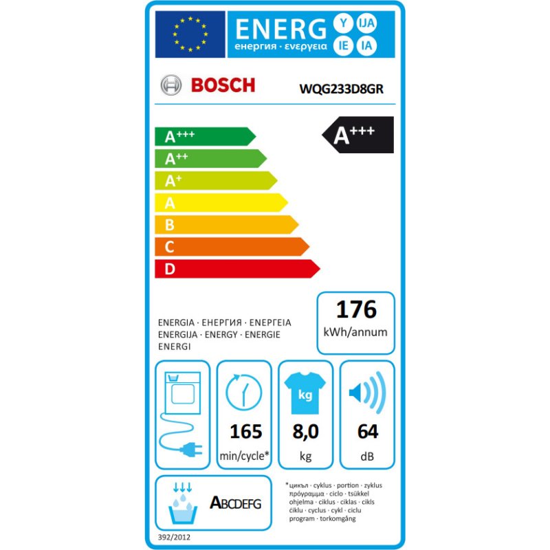 BOSCH WQG233D8GR Στεγνωτήριο Ρούχων 8kg - A+++ - (Υx Π x Β:84.2 x 59.9 x 59.8) 0030935