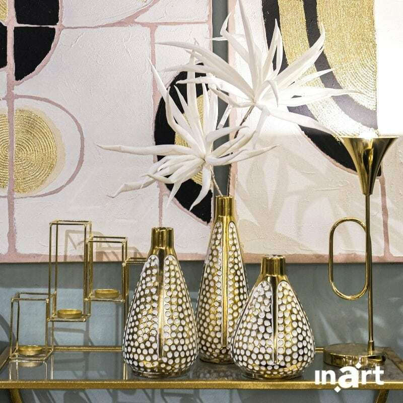 INART 3-70-743-0221 Διακοσμητικό Βάζο Κεραμικό Λευκό-Χρυσό 13x13x34cm 0032660 INART 3-70-743-0221 Διακοσμητικό Βάζο Κεραμικό Λευκό-Χρυσό 13x13x34cm 0032660