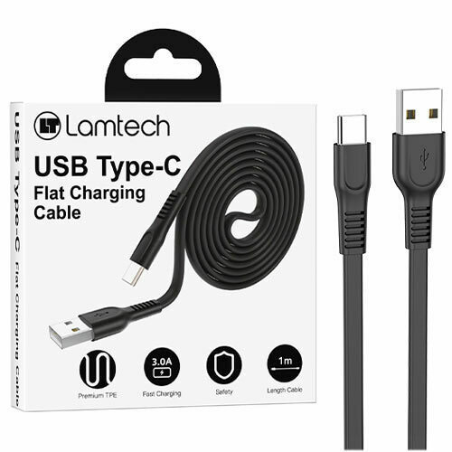 LAMTECH LAM111801 TYPE-C FLAT CHARGING CABLE 1M BLACK 0032748