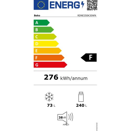 BEKO RDNE350K30WN Ψυγείο Δίπορτο 313lt NoFrost Υ172xΠ59.5xΒ65.5εκ. Λευκό 0032827