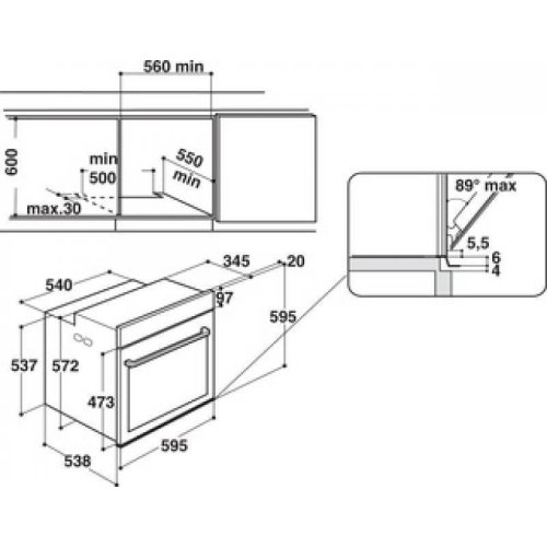WHIRLPOOL OAKZ96200CSIX Φούρνος άνω Πάγκου 73lt χωρίς Εστίες Π59.5εκ. Inox 0032831