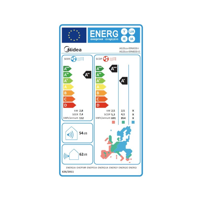 MIDEA Xtreme AG2Eco-09NXD0-I/AG2Eco-09N8D0-O Κλιματιστικό Inverter 9000 BTU A++/A+ με Ιονιστή και WiFi (9άρι) 0033717