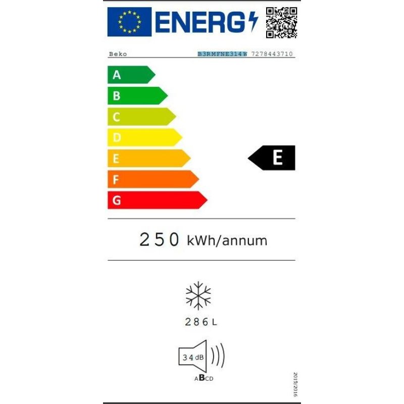 BEKO B3RMFNE314W Όρθιος Καταψύκτης 286lt ( Υ x Π x Β: 185 x 59.5 x 65cm) Λευκός 0034696