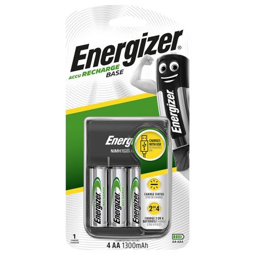 ENERGIZER BASE CHARGER F016742 Φορτιστής μπαταριών AA/AAA Energizer Βase με 4 επαναφορτιζόμενες μπαταρίες ΑΑ και τροφοδοσία μέσω USB 0035706