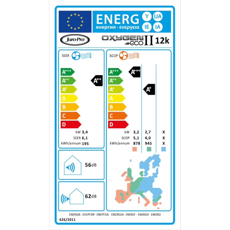 JURO PRO Oxygen Eco II 12K Κλιματιστικό Inverter 12000 BTU A++/A+ με WiFi 0035774