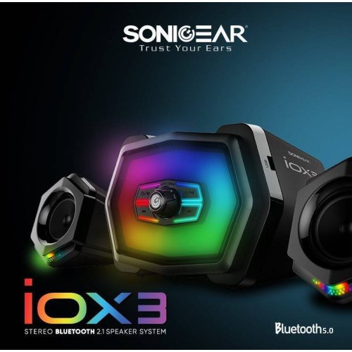 SONIC GEAR IOX 3 Ηχεία Υπολογιστή 2.1 με RGB Φωτισμό και Bluetooth Ισχύος 12W σε Μαύρο Χρώμα 0036012