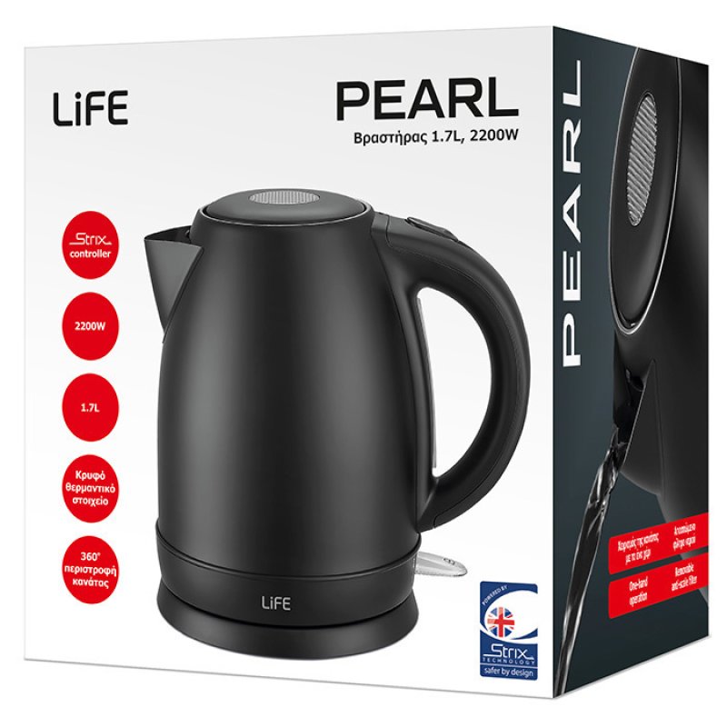 LIFE PEARL Strix Βραστήρας 1.7lt 2200W Μαύρος 0040153 LIFE PEARL Strix Βραστήρας 1.7lt 2200W Μαύρος 0040153