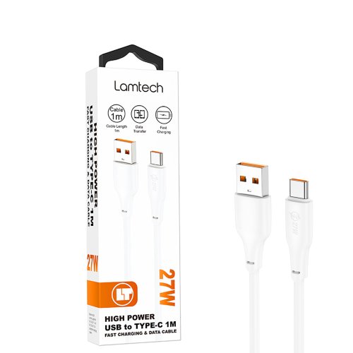 LAMTECH LAM114512 USB 2.0 Καλώδιο USB-C male - USB-A 27W Λευκό 1m 0041012
