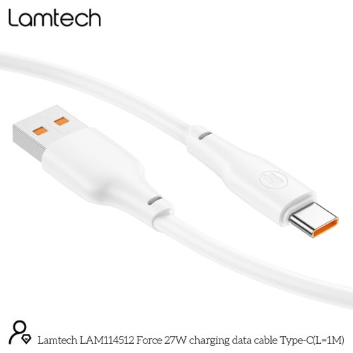 LAMTECH LAM114529 Καλώδιο Φόρτισης και Δεδομένων USB-C - 1m - 100W - Λευκό 0041027
