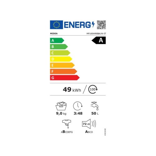 MIDEA MF100W90BA/W-GR Πλυντήριο Ρούχων 9kg 1400rpm 0041229