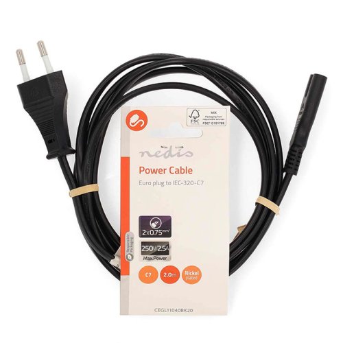 NEDIS CEGL11040BK20 Καλώδιο τροφοδοσίας Euro - 8-Shaped (οχταράκι), 2.00m Μαύρο 0041248