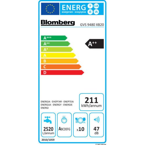 BLOMBERG GVS 9480 XB20 Πλυντήριο Πιάτων 45cm - A++ 144144