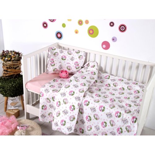 SB HOME Σετ Σεντόνια Κούνιας Εμπριμέ Baby Elvin Pink 120χ160εκ. 0024387