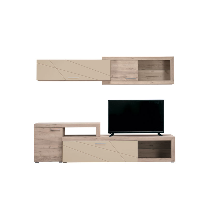 FORMA IDEALE 11007576 Κέντρο Ψυχαγωγίας Kansas Grey Oak - Sand Γυαλιστερό Foil 248.5 x 41.5 x 200