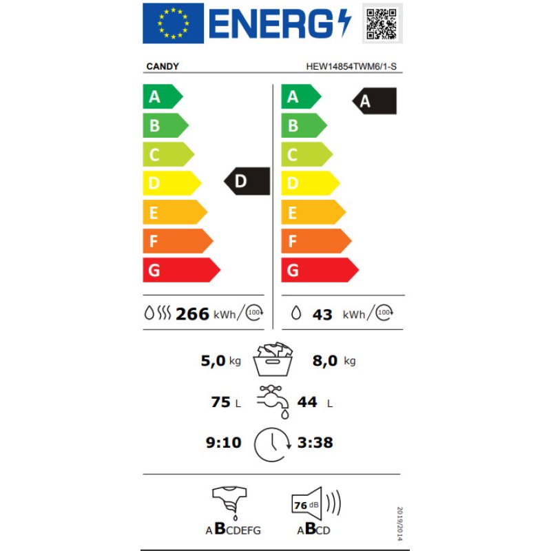 CANDY HEW14854TWM6/1-S Πλυντήριο-Στεγνωτήριο Ρούχων 8kg/5kg Ατμού 1400 Στροφές με Wi-Fi 0039562 CANDY HEW14854TWM6/1-S Πλυντήριο-Στεγνωτήριο Ρούχων 8kg/5kg Ατμού 1400 Στροφές με Wi-Fi 0039562