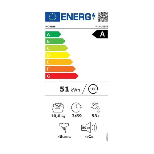 MORRIS WIX-10158 Πλυντήριο Ρούχων 10kg με Ατμό 1500 Στροφών Ασημί 0040492