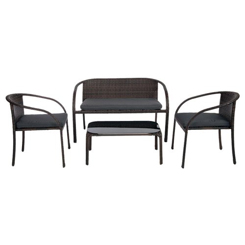 FYLLIANA WR-S058 363-16-001 Σαλόνι Κήπου 4 τεμ Wicker Καφέ με Μπεζ Μαξιλάρια